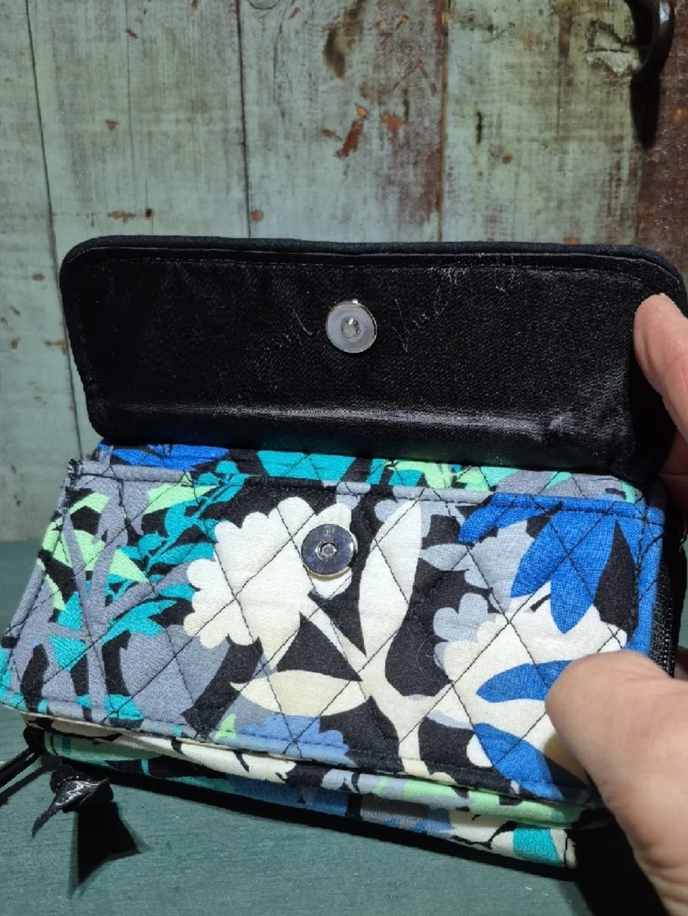 Vera Bradley Quilted Floral Wristlet in Blue, Turquoise, Black, Gray - Picture 4 of 7